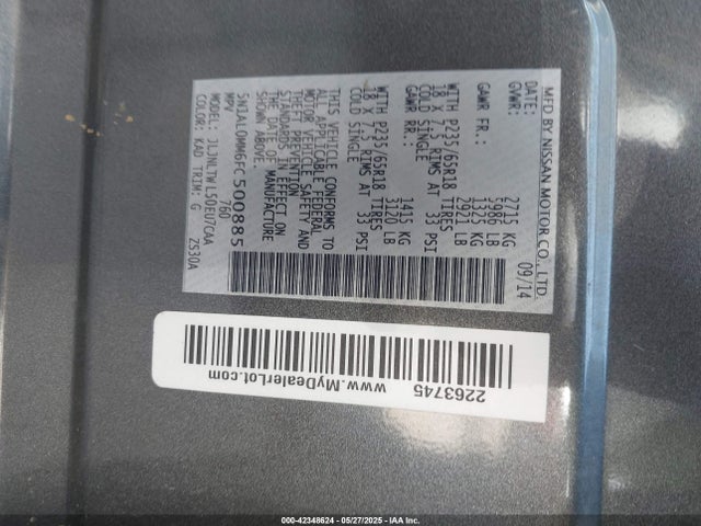5N1AL0MM6FC500885 Infiniti QX60