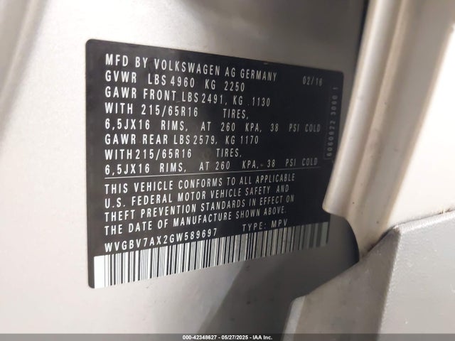 WVGBV7AX2GW589697 Volkswagen 2016