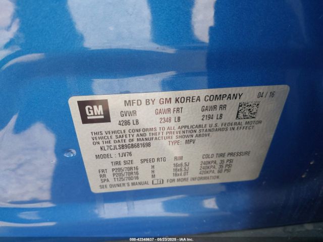 KL7CJLSB9GB681698 Chevrolet Trax Lt