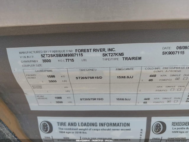 5ZT2SKSBXM9007115 Forest River Silver Lake Towable