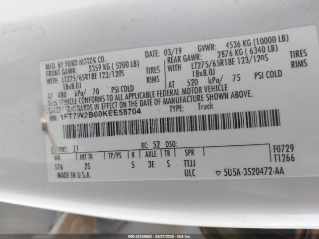 1FT7W2B60KEE58704 Ford F-250 Xlt