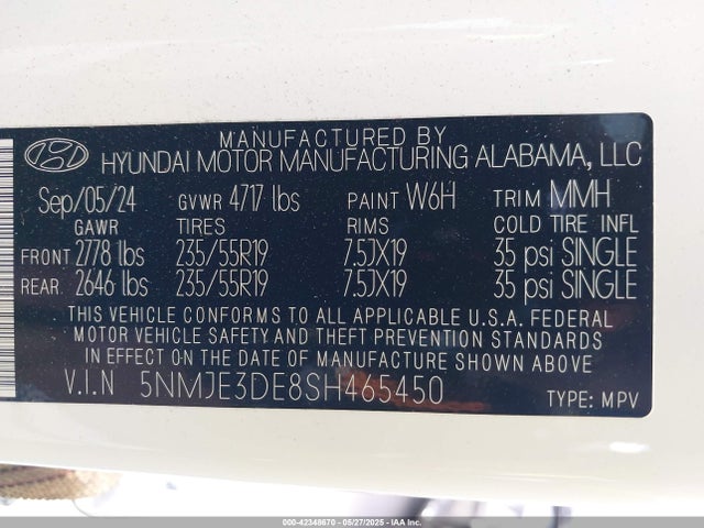 5NMJE3DE8SH465450 Hyundai gdi theta iii