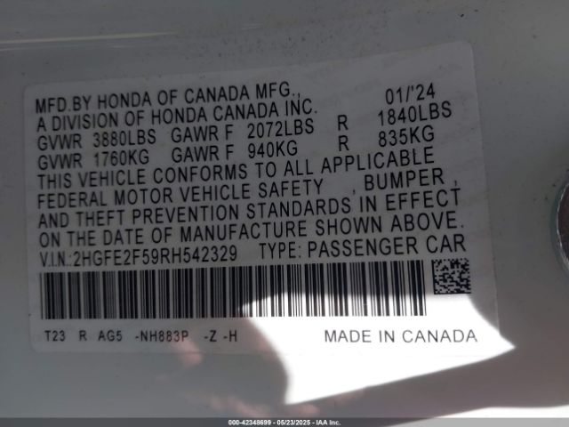 2024 HONDA CIVIC 2HGFE2F59RH542329 Photo 8