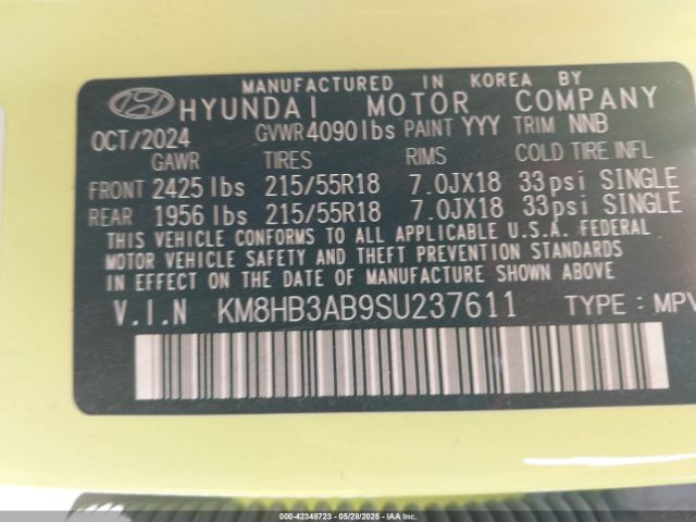 KM8HB3AB9SU237611 Hyundai Kona Sel