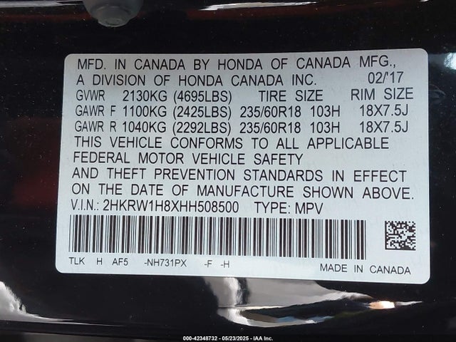 2HKRW1H8XHH508500 Honda Cr-v Ex-l/ex-l Navi