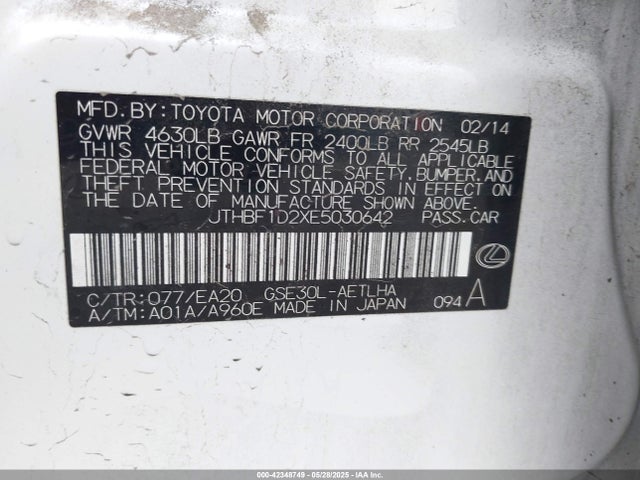 Lexus 4gr-fse 2014 JTHBF1D2XE5030642 Image 9