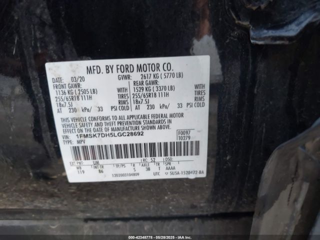 1FMSK7DH5LGC28692 Ford EXPLORER XLT