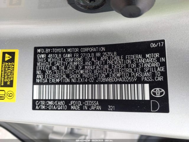JTDBVRBD0HA002559 Toyota Mirai