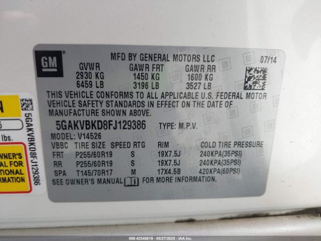 5GAKVBKD8FJ129386 Buick Enclave Leather