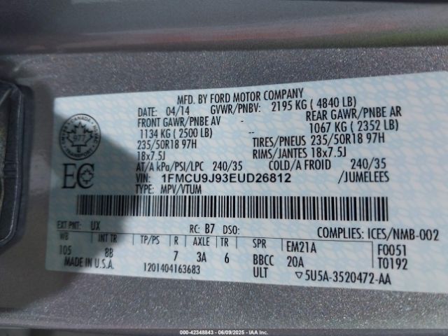 1FMCU9J93EUD26812 Ford Escape Titanium