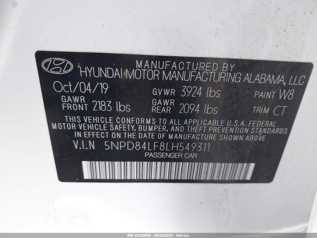 5NPD84LF8LH549311 Hyundai mpi nu