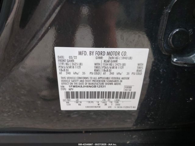 1FMSK8JH8NGB12531 Ford ecoboost