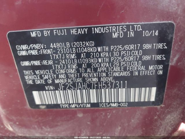 JF2SJAHC7FH537311 Subaru 2.5na u5