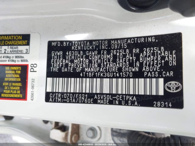 4T1BF1FK3GU141570 Toyota CAMRY XSE