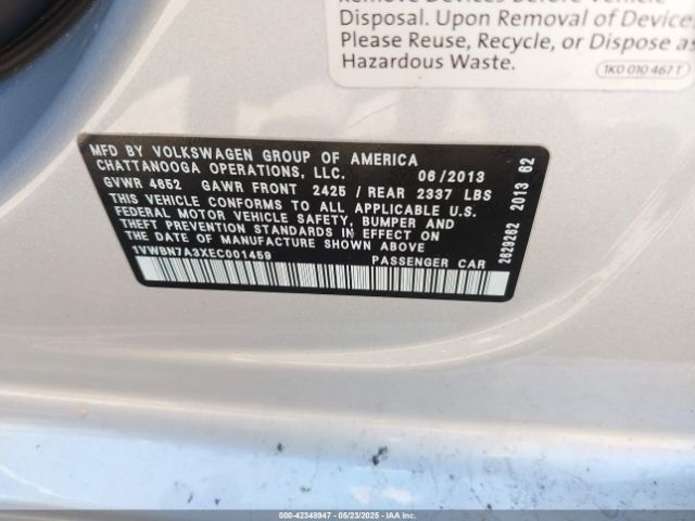 1VWBN7A3XEC001459 Volkswagen Passat 2.0l Tdi Se