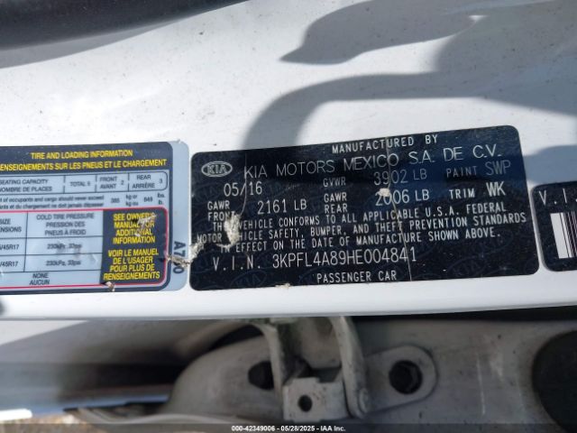 3KPFL4A89HE004841 KIA FORTE EX