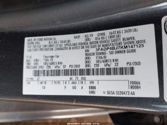 3FADP4BJ7KM147125 Ford 2019
