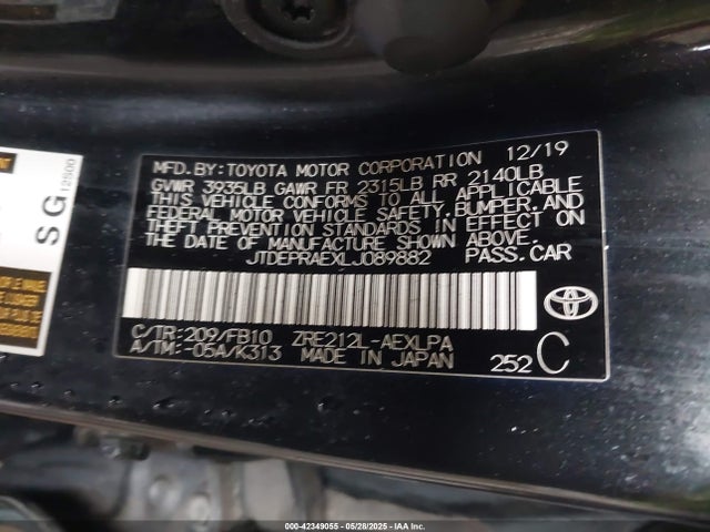 JTDEPRAEXLJ089882 Toyota COROLLA LE