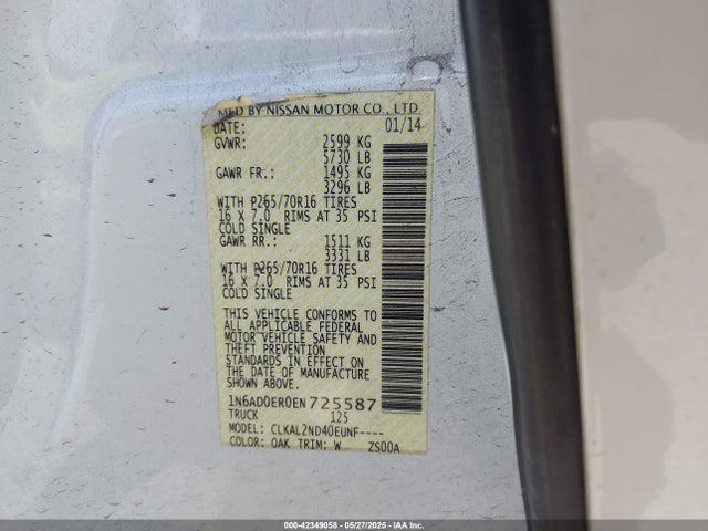 1N6AD0ER0EN725587 Nissan 2014