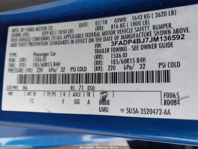 2018 FORD FIESTA 3FADP4BJ7JM136592 Photo 8