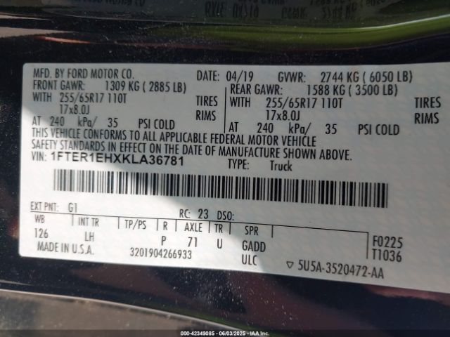 2019 FORD RANGER 1FTER1EHXKLA36781 Photo 8