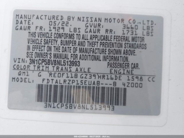 3N1CP5BV8NL513993 Nissan Kicks