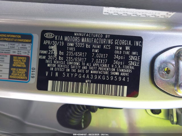 5XYPG4A39KG595941 KIA gdi theta-ii