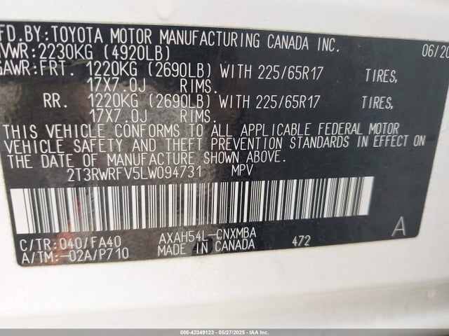 2T3RWRFV5LW094731 Toyota a25-fxz, 3nm+4nm