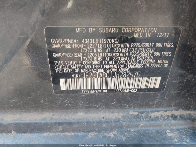 JF2GTABC1JH282575 Subaru naturally aspirated