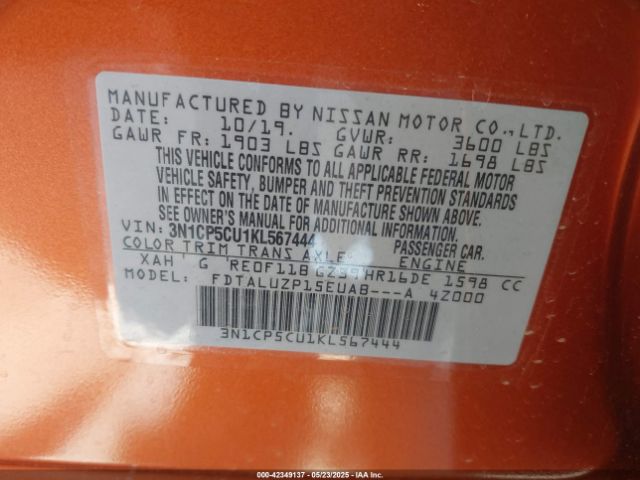 3N1CP5CU1KL567444 Nissan Kicks