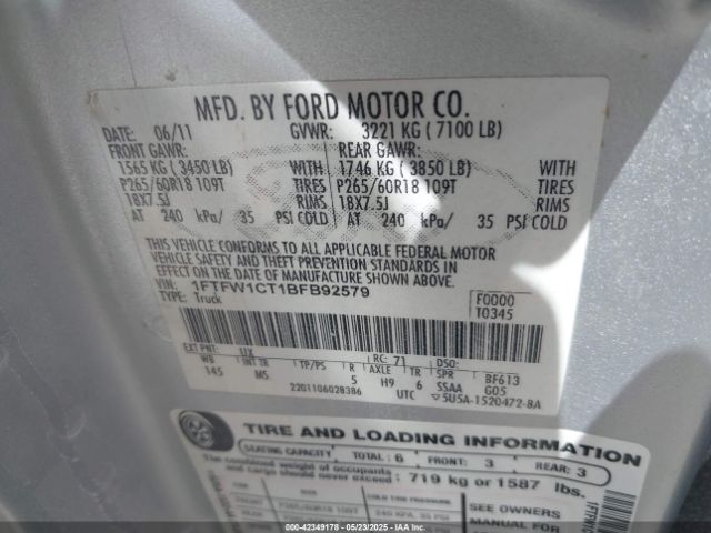 2011 FORD F-150 1FTFW1CT1BFB92579 Photo 8