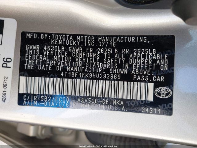 4T1BF1FK9HU293869 Toyota CAMRY LE