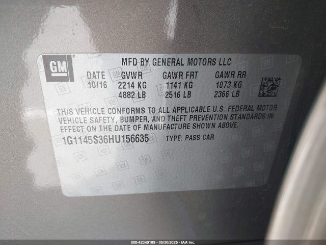 1G1145S36HU156635 Chevrolet lfx - sidi: spark ignited direct injection, vvt, e85 max, alum
