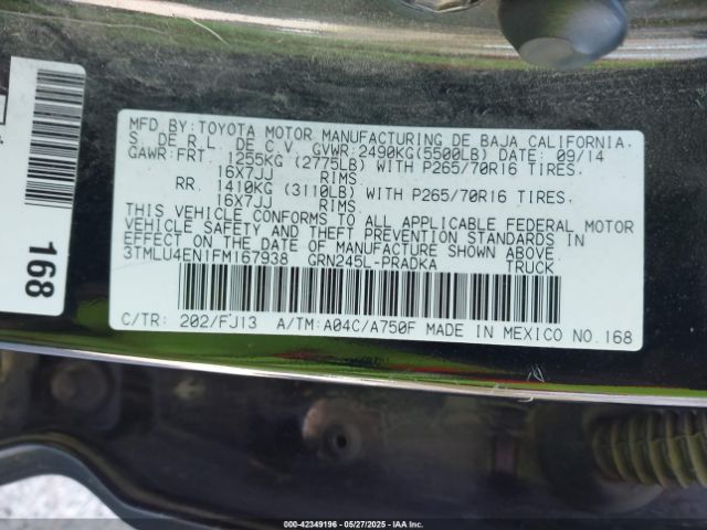 3TMLU4EN1FM167938 Toyota Tacoma Base V6