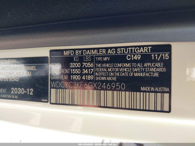 WDCYC3KF6GX246950 Mercedes-Benz 2016