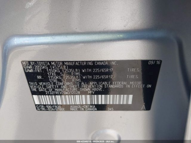 2T3ZFREV7GW312028 Toyota RAV4 LE