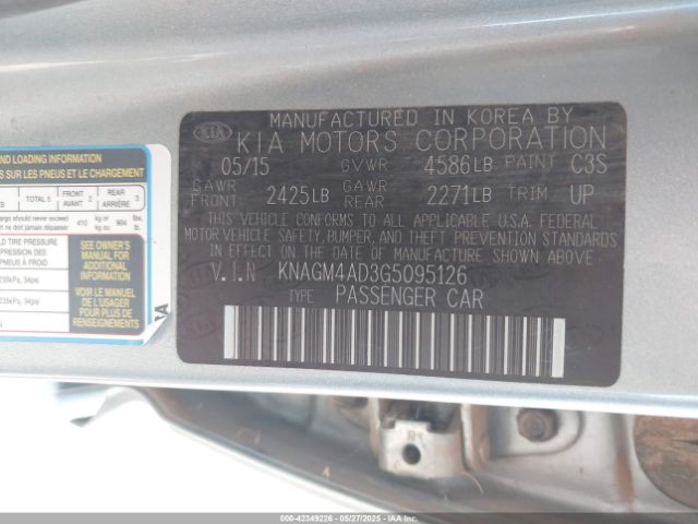 KNAGM4AD3G5095126 KIA OPTIMA HYBRID