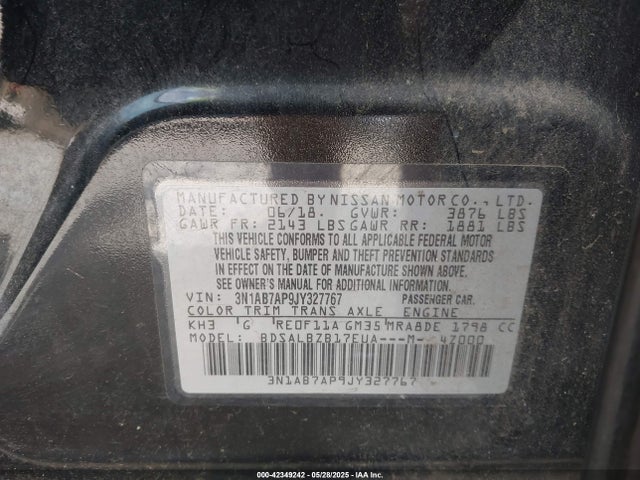 3N1AB7AP9JY327767 Nissan SENTRA S