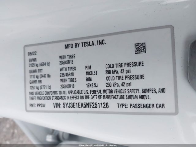 2022 TESLA MODEL 3 5YJ3E1EA5NF251126 Photo 8