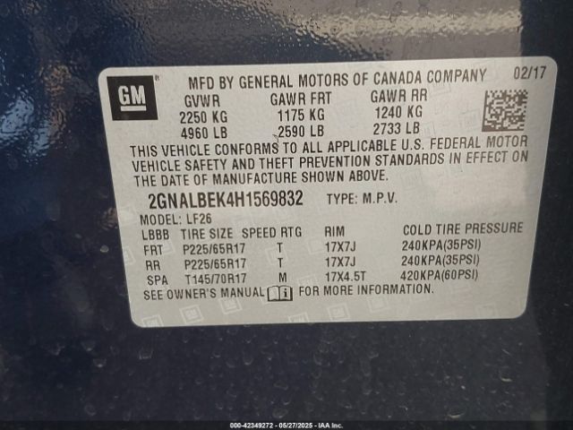 2GNALBEK4H1569832 Chevrolet EQUINOX LS
