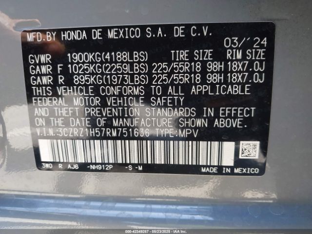 2024 HONDA HR-V 3CZRZ1H57RM751636 Photo 8