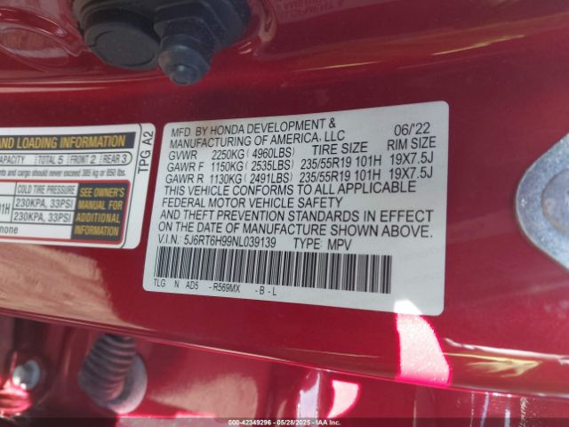 5J6RT6H99NL039139 Honda Cr-v Hybrid Touring