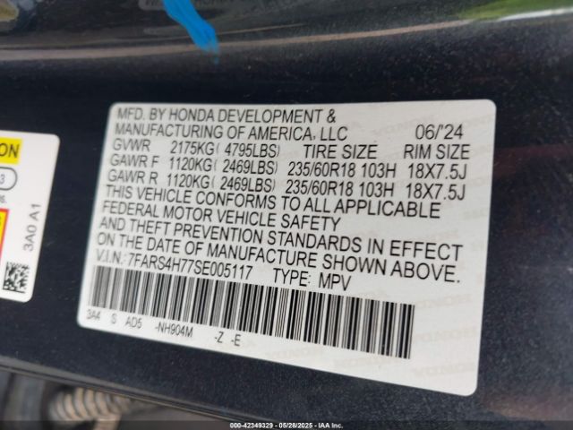 7FARS4H77SE005117 Honda l15be