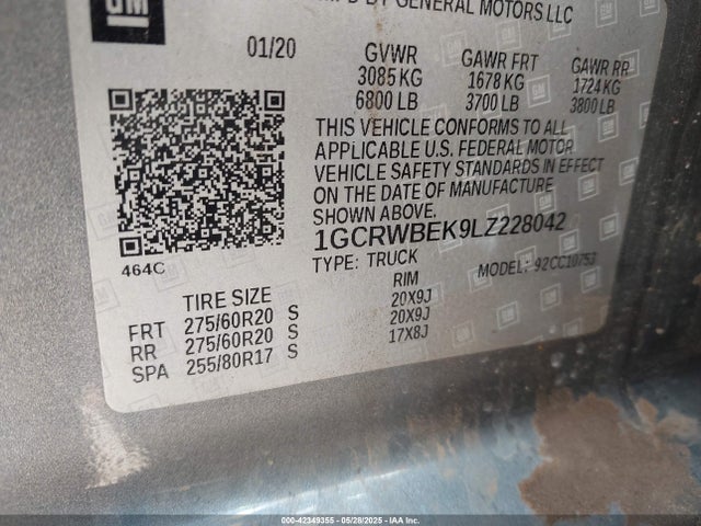 1GCRWBEK9LZ228042 Chevrolet l3b - sidi, vvt, alum