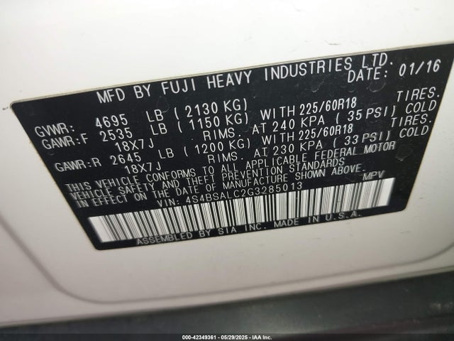 4S4BSALC2G3285013 Subaru 2.5l u5