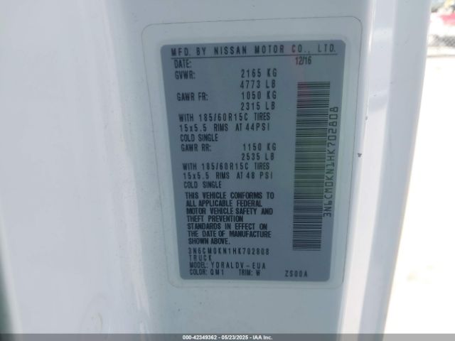 3N6CM0KN1HK702808 Nissan Nv200 S