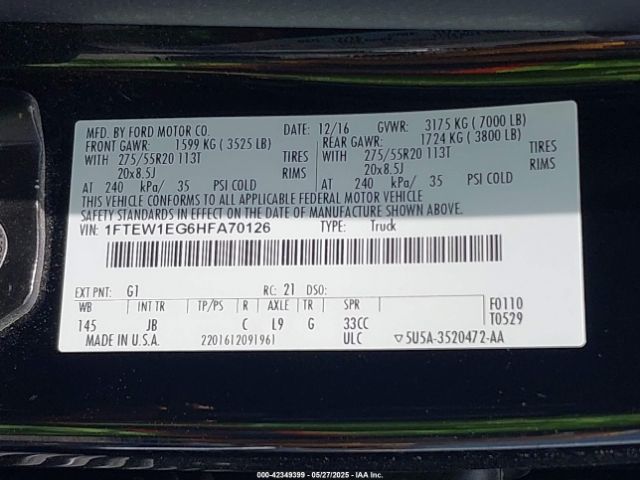 1FTEW1EG6HFA70126 Ford gtdi