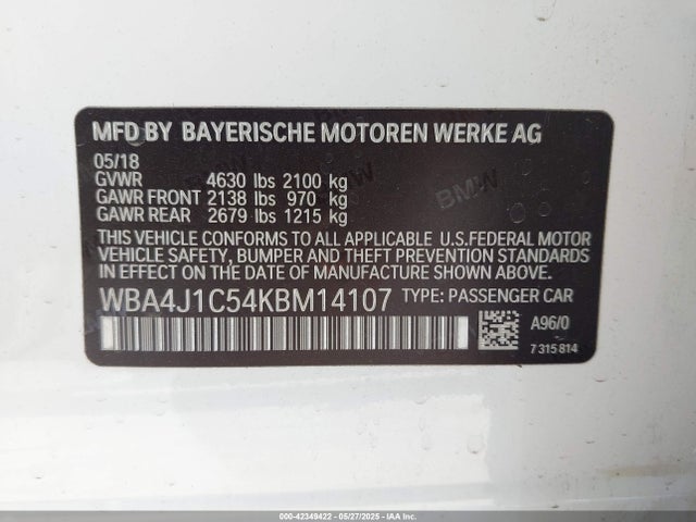 BMW 2019 2019 WBA4J1C54KBM14107 Image 9