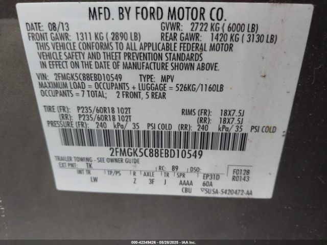 2FMGK5C88EBD10549 Ford FLEX SEL