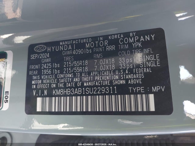 KM8HB3AB1SU229311 Hyundai mpi nu pe